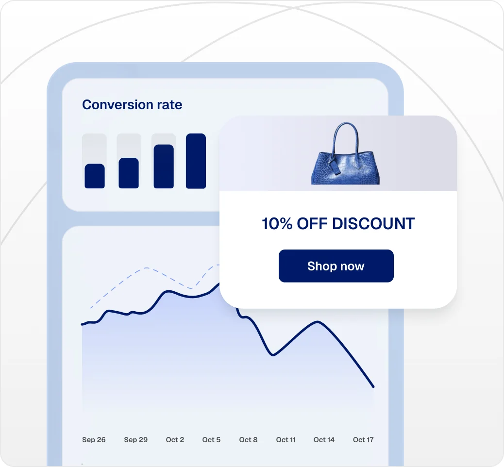 10% off discount offer alongside a conversion rate chart