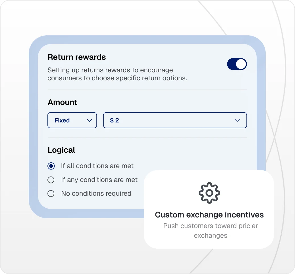 Return rewards settings for customer exchange incentives and eligibility conditions