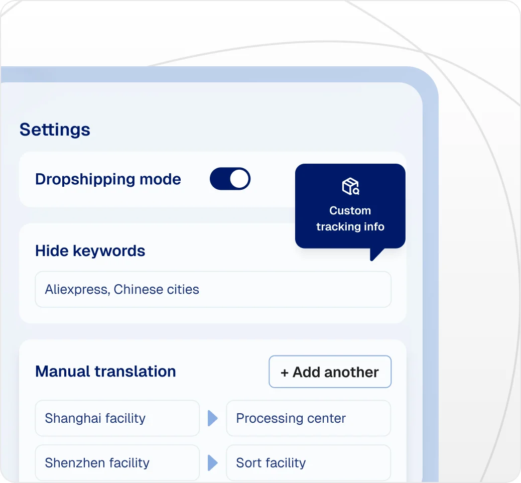 "Dropshipping mode", "Hide keywords", and "Manual translation" settings
