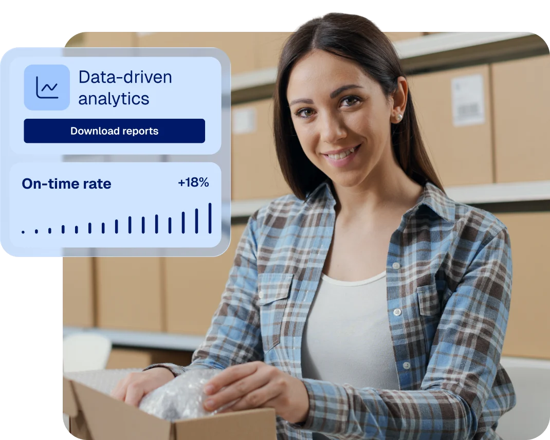 Data-driven analytics reports ready to be downloaded, along with an on-time rate chart