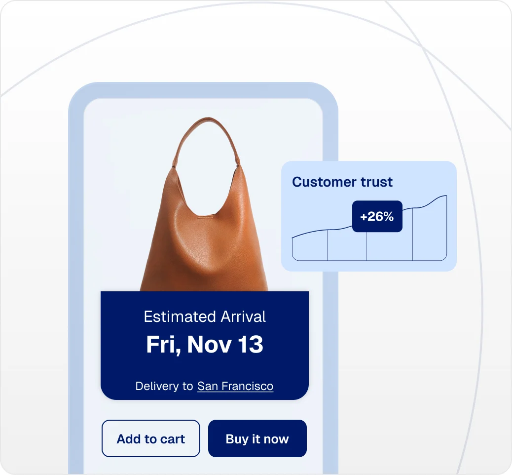 Product page with an estimated arrival date above "Add to cart" and "Buy it now"