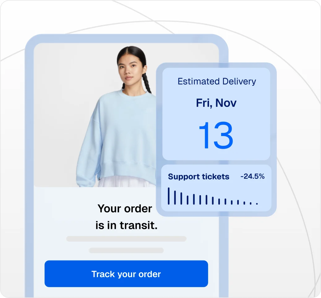 Tracking notification that shows in-transit status and estimated delivery date