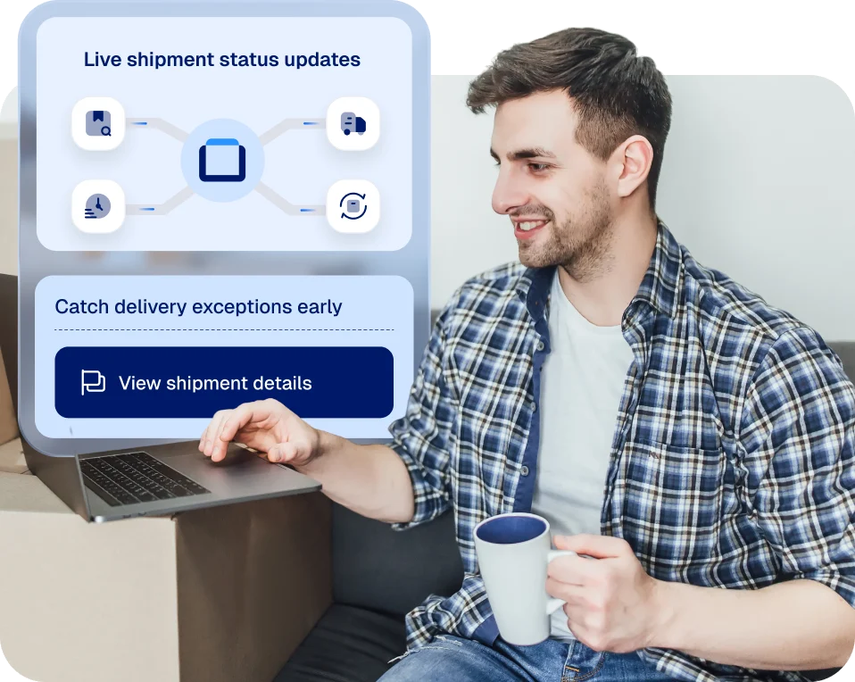 Live shipment status updates with a "View shipment details" button