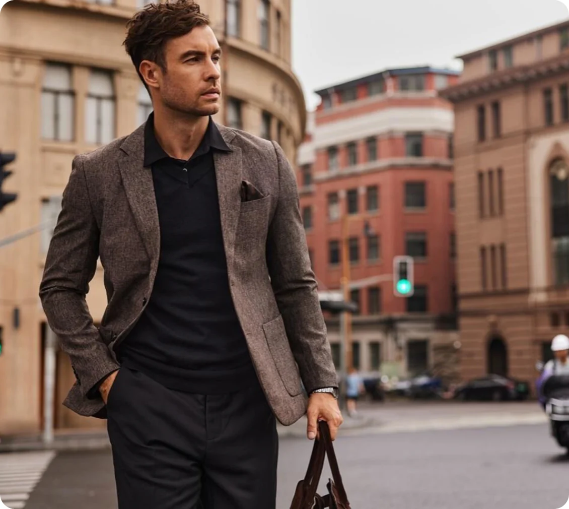 COOFANDY menswear photographed on a city street