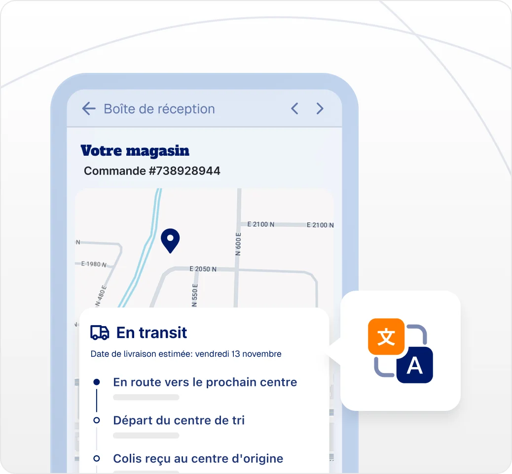 French shipping email with translated tracking events