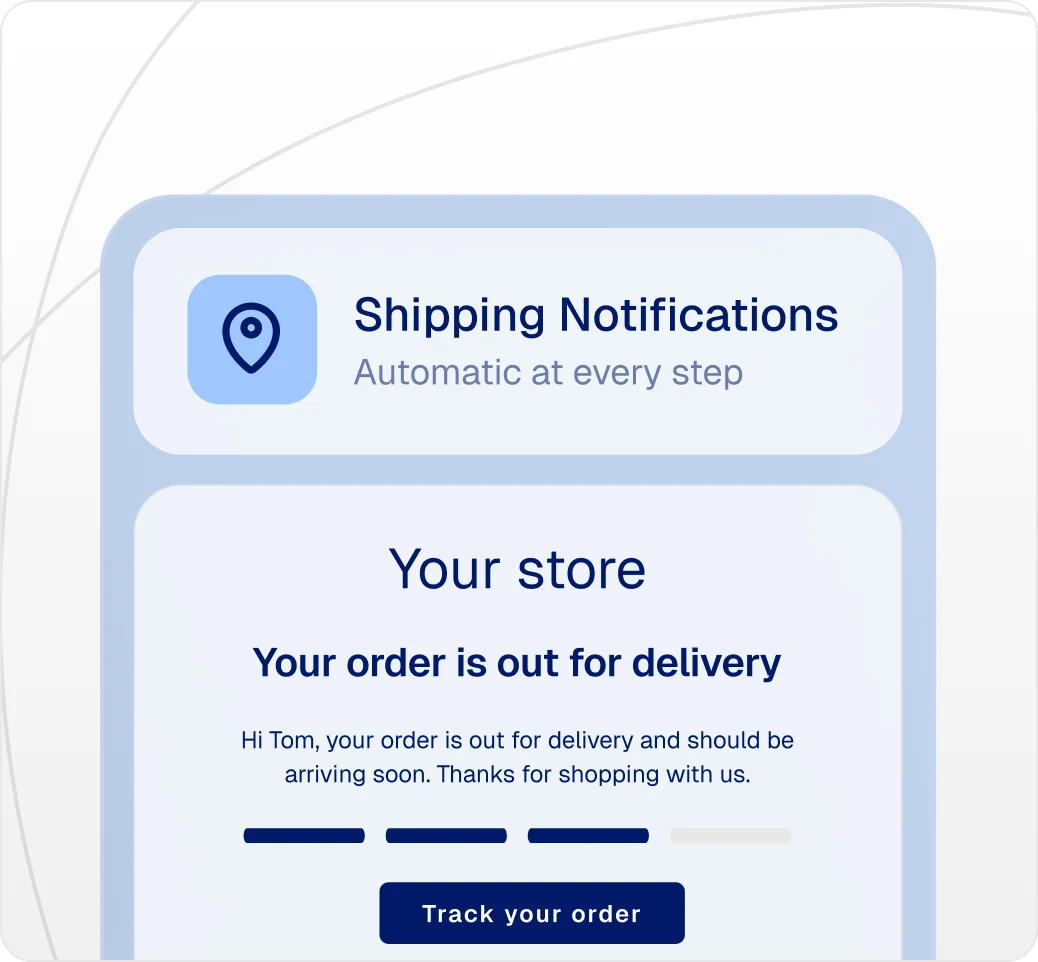 Branded shipping notification email telling a customer their order is out for delivery