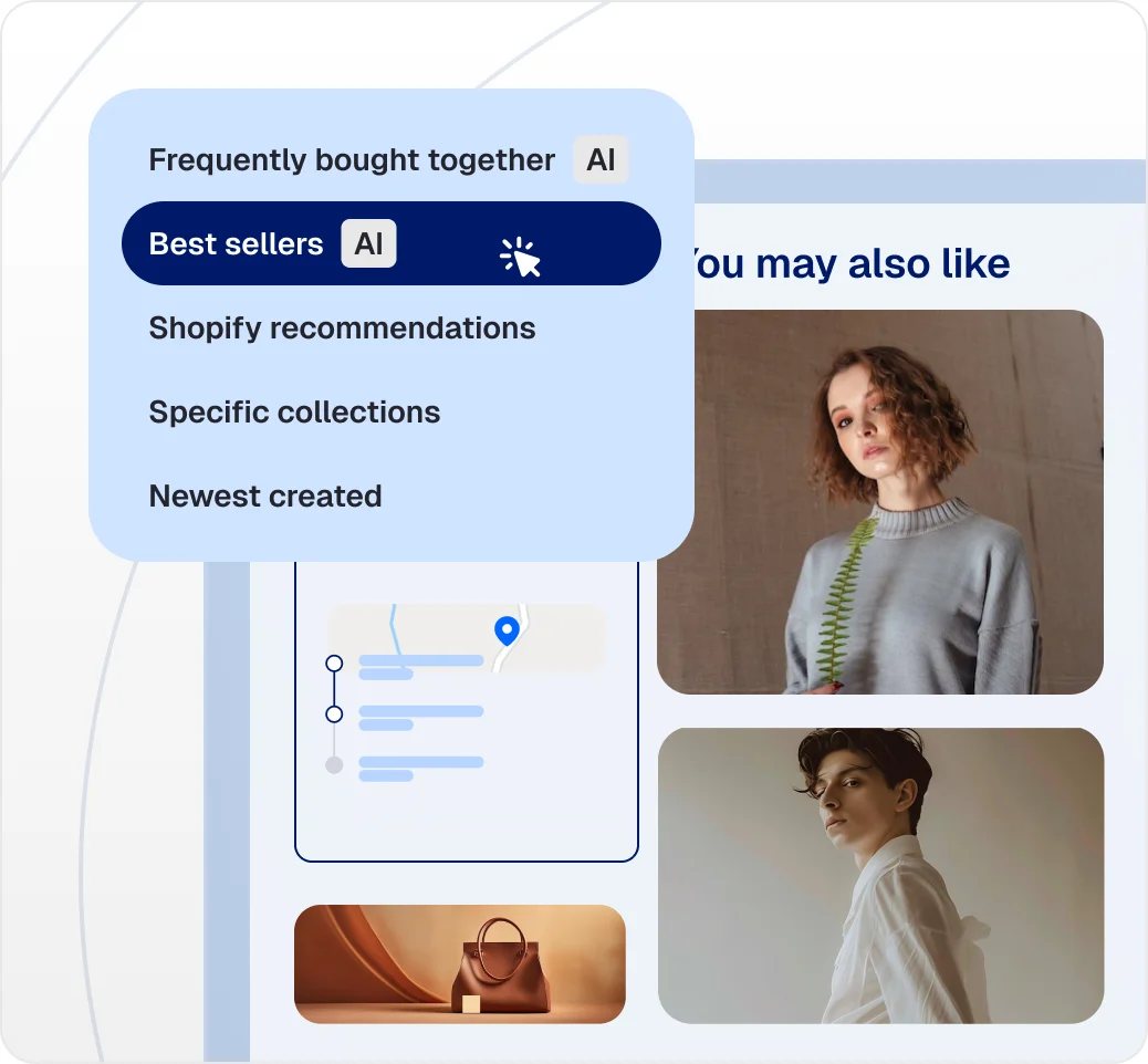 Tracking page "You may also like" block with AI best-seller and frequently-bought-together recommendations