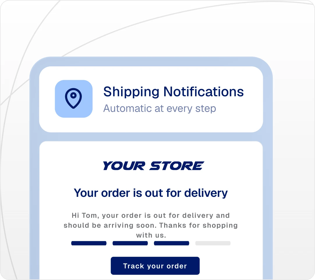 Branded shipping notification email telling a customer their order is out for delivery