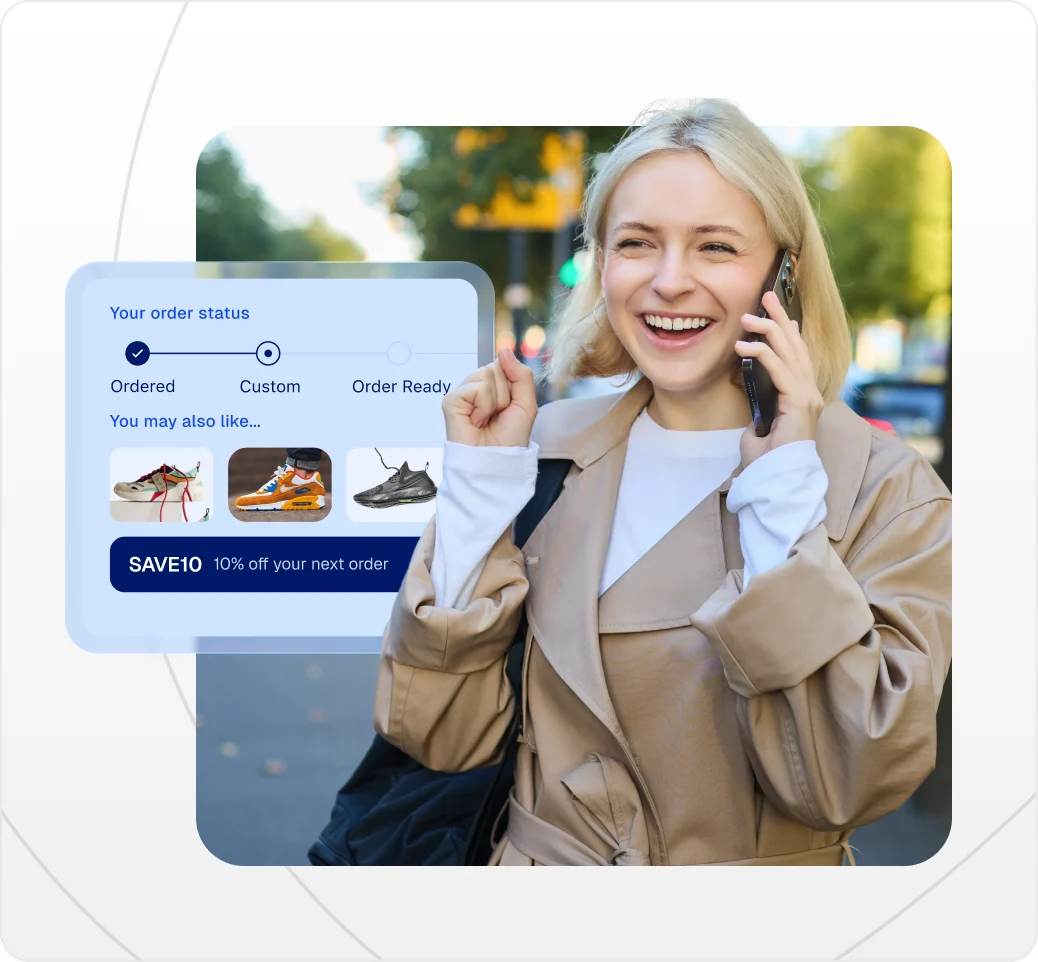 Order status update with product recommendations and a SAVE10 code
