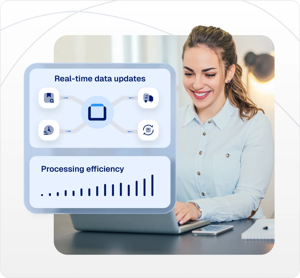 Real-time shipment status updates with a processing-efficiency chart