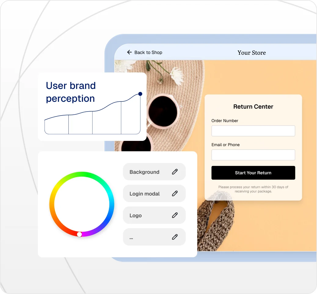 Branded return center with background, login modal and logo settings