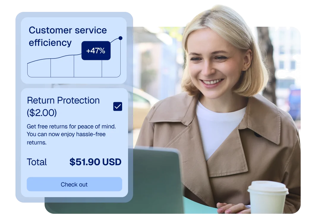 Return protection selected at checkout beside a shopper
