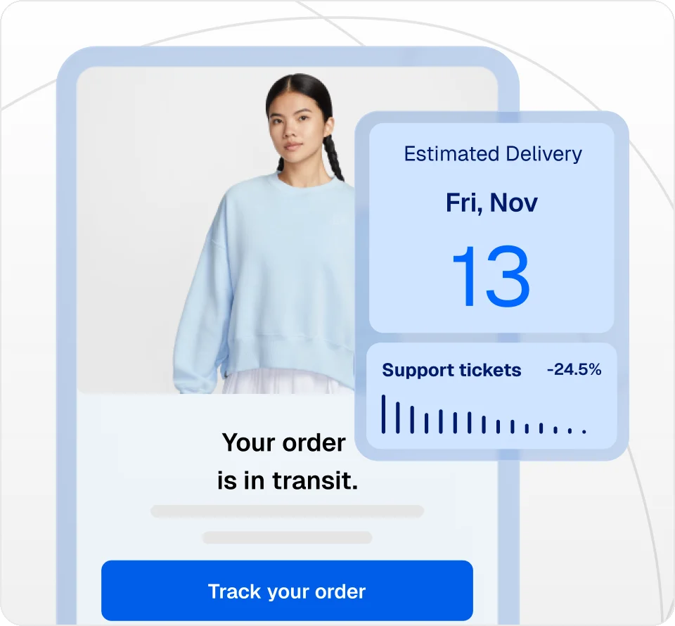 Tracking page with real-time shipment status and estimated delivery date reduces support tickets