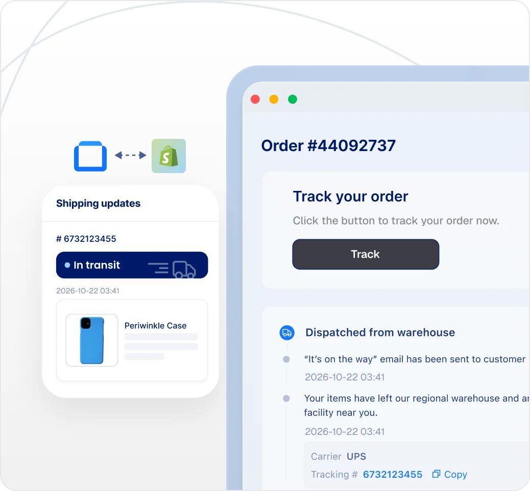 Branded tracking page with shipping updates powered by CWILL Order Tracking and synced with Shopify