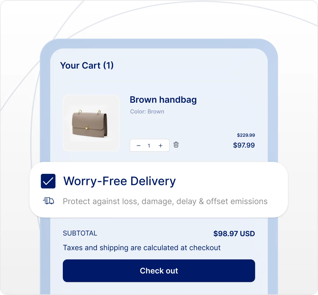 Shopify cart page with the "Worry-Free Delivery" option checked