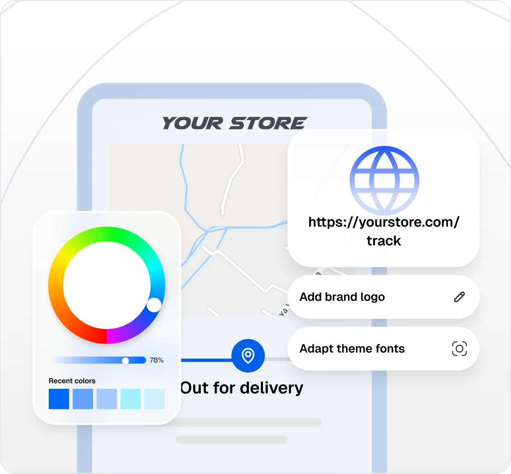 Tracking page settings with logo, font and color controls