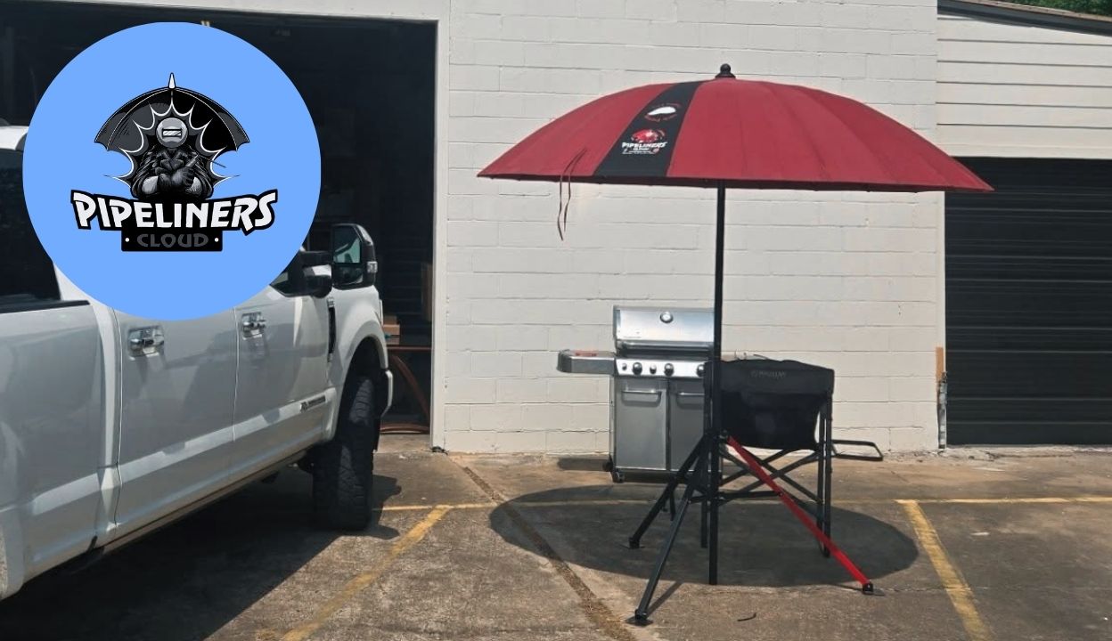 Pipeliners Cloud case study cover with an outdoor grill and an umbrella beside a pickup truck