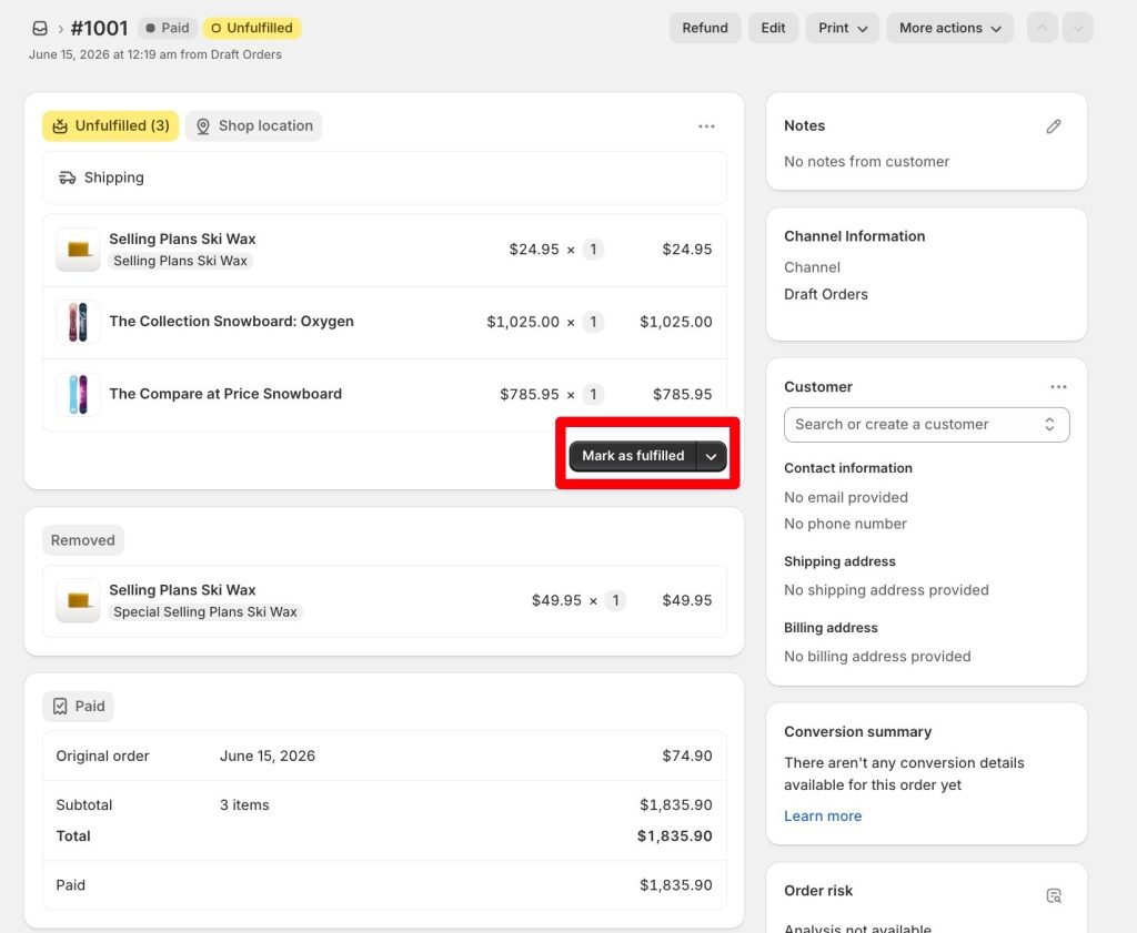 Mark the Order as "Fulfilled" in Your Shopify Admin