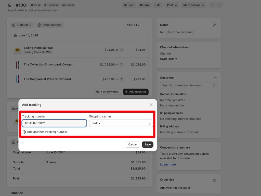 Add or Confirm the Tracking Number