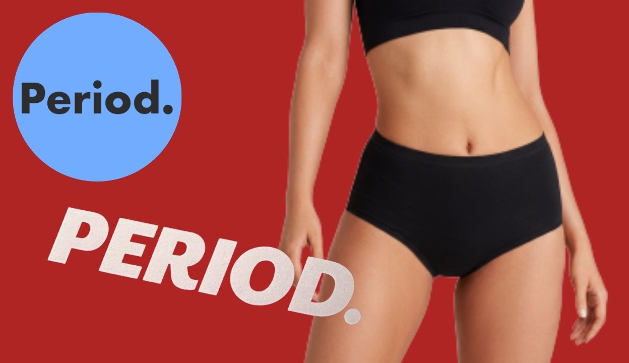 Period. case study cover with a model wearing black period underwear