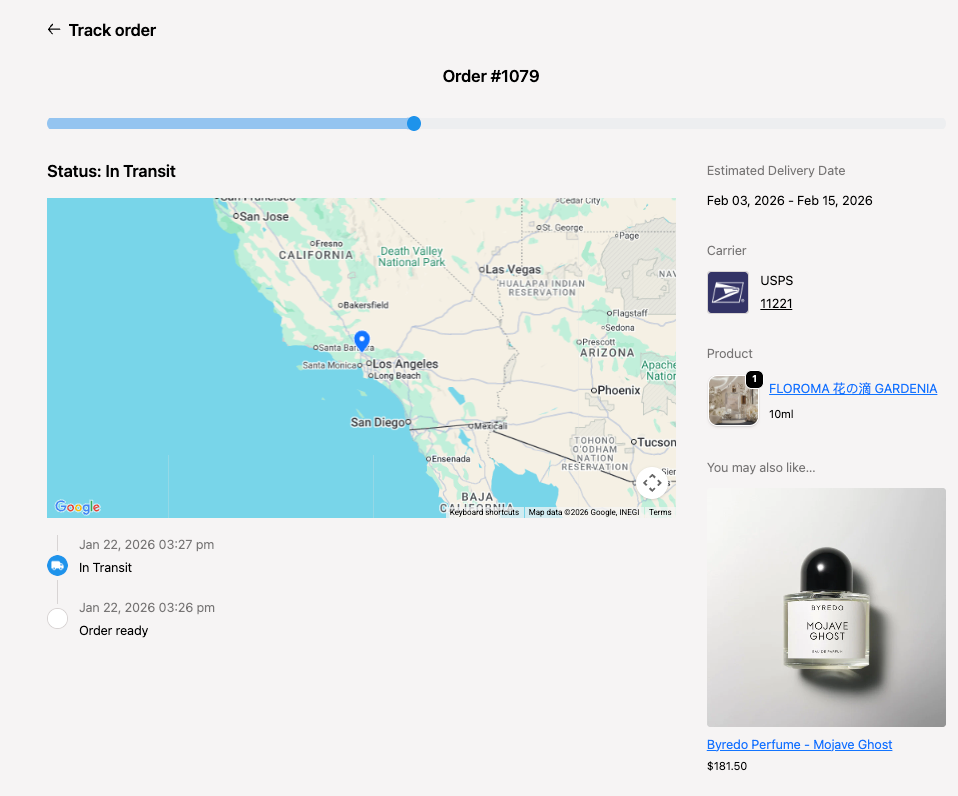 Shopify customer account order tracking: Embedded tracking page (inside customer accounts)