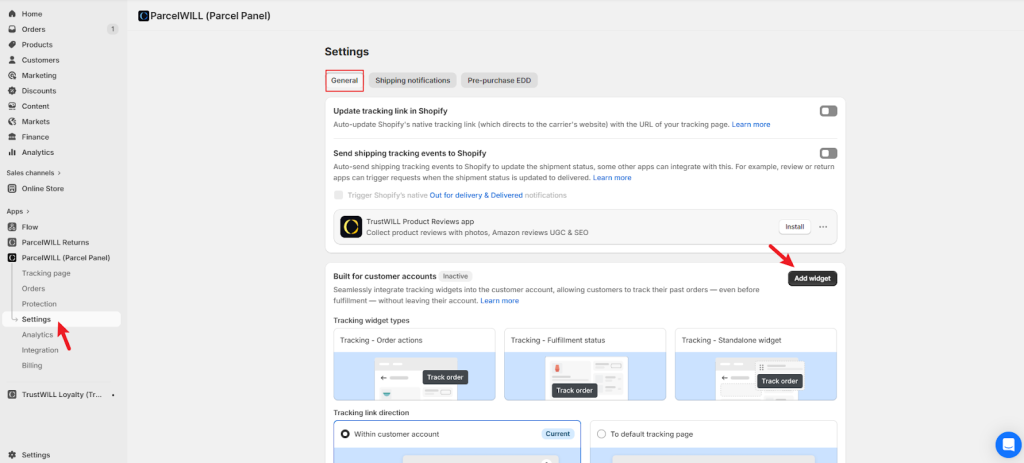 Shopify customer account order tracking setup