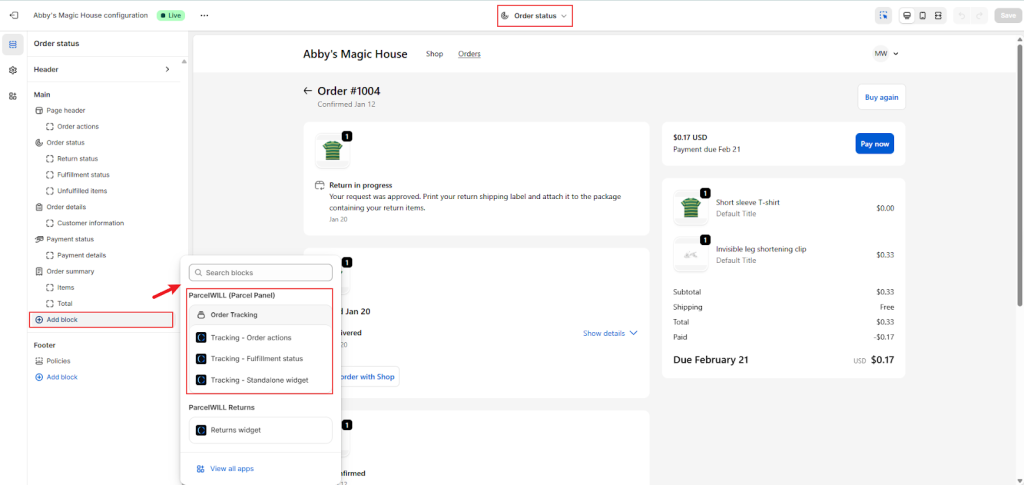 Shopify customer account order tracking setup