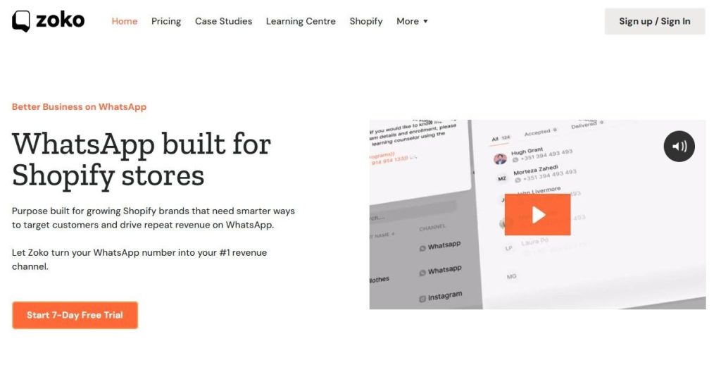 Best WhatsApp Apps for Shopify: Zoko: WhatsApp for D2C Brands 
