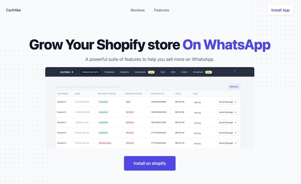 Best WhatsApp Apps for Shopify: CK: Abandoned cart on WhatsApp 