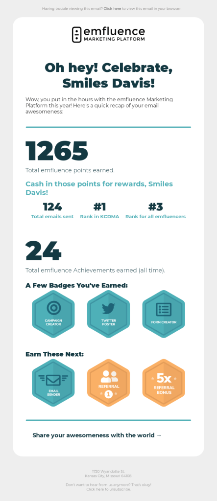 Points earned and reward reminders
