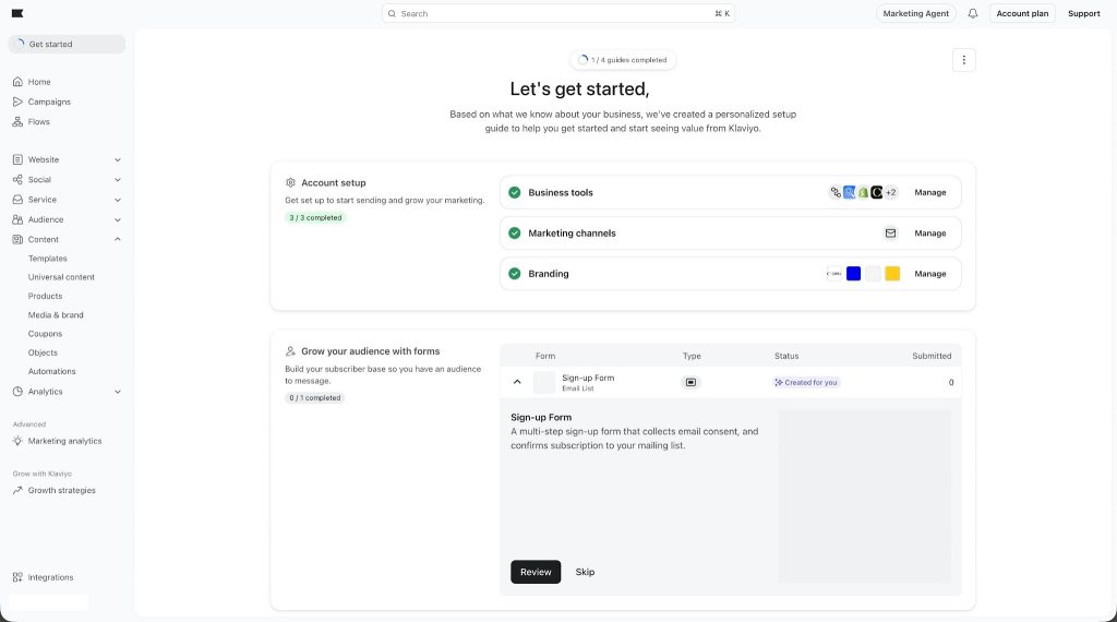 Klaviyo's dashboard
