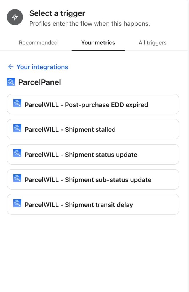 ParcelWILL Order Tracking Shipping Event Triggers