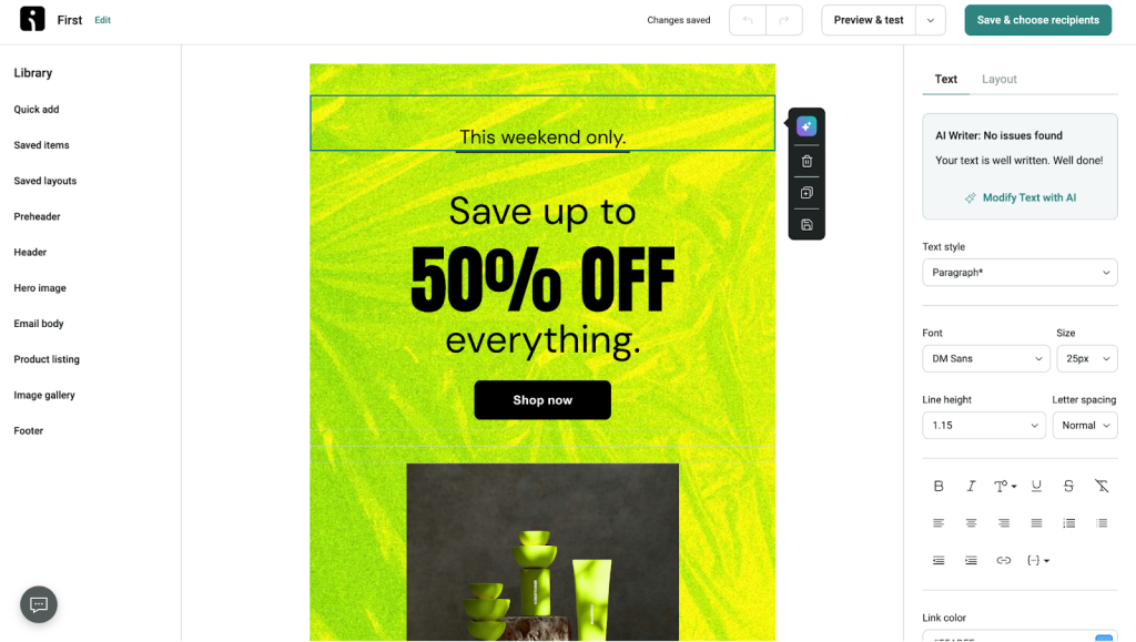 Omnisend's email editor