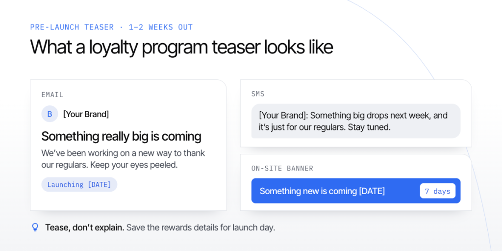In-article pre-launch teaser examples Examples of a pre-launch teaser deployed via email, sms, and an on-site banner