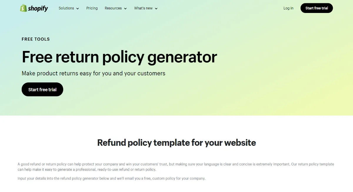 Shopify free return policy generator for writing a store return policy